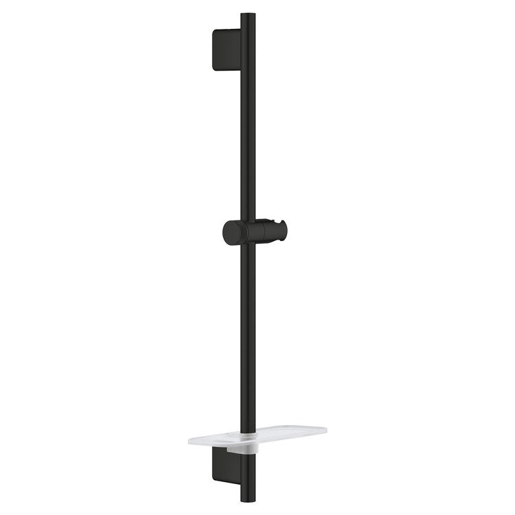 Slide Bar Rainshower with Swivel Handshower Holder and Tray 24 Inch Matte Black Metal Wall Mount