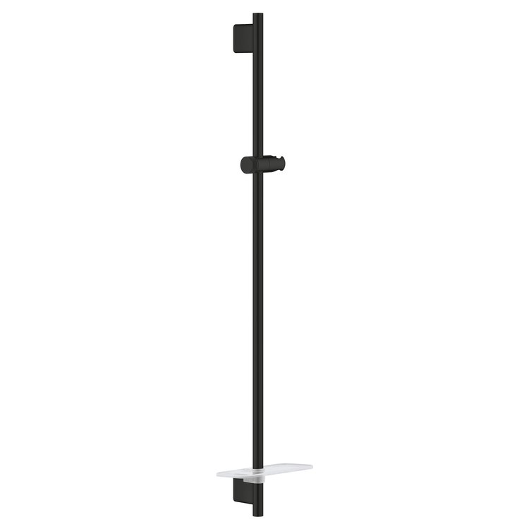 Slide Bar Rainshower with Swivel Handshower Holder and Tray 36 Inch Matte Black Metal Wall Mount