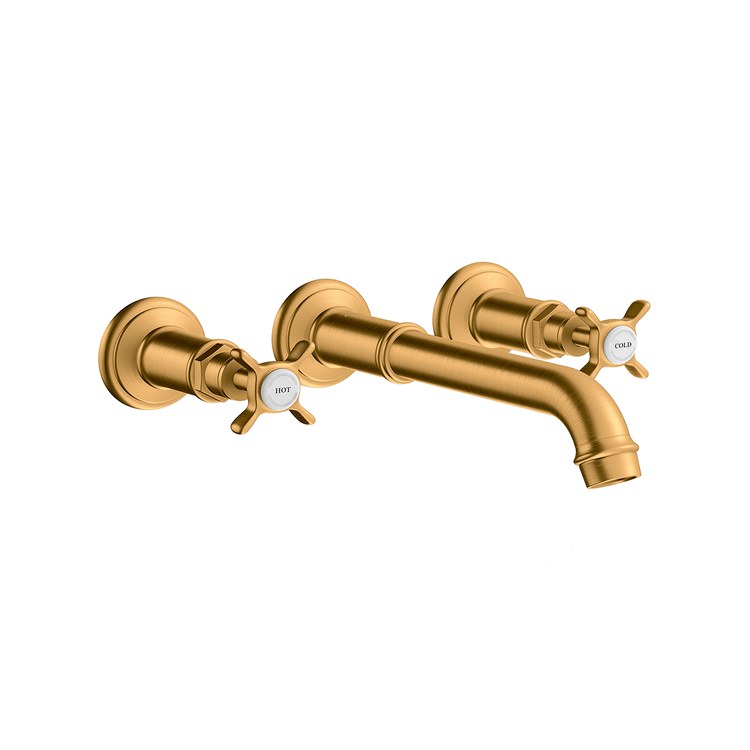 Lavatory Trim Montreux Wall Mount Widespread 2 Cross Brushed Gold Optic Rigid 1.2 Gallons per Minute - Image 1