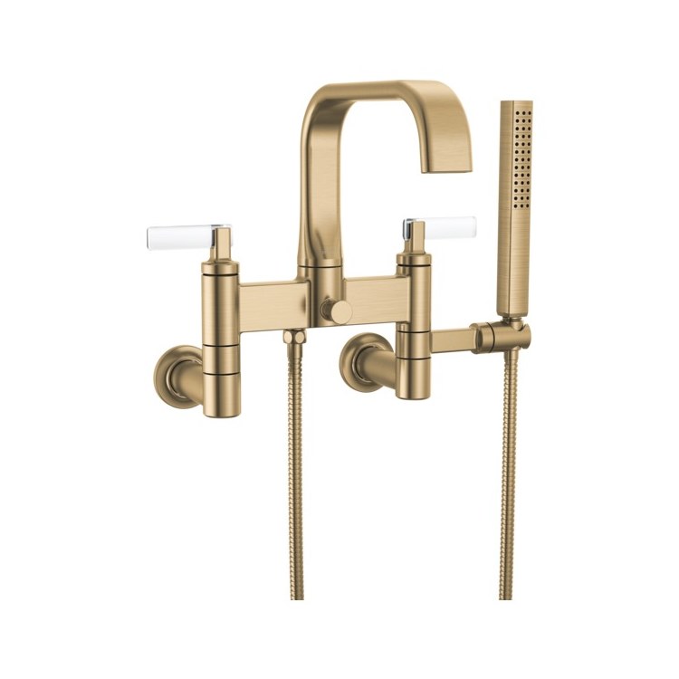 Tub Filler Trim Allaria 2 Lever Brilliance Luxe Gold/Clear Acrylic ADA 8 Inch Spread 11 Gallons per Minute - Image 1