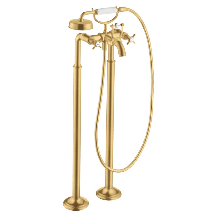 Tub Filler Trim Montreux Freestanding with Handshower 2 Cross Brushed Gold Optic WaterSense 4.76 Gallons per Minute - Image 1