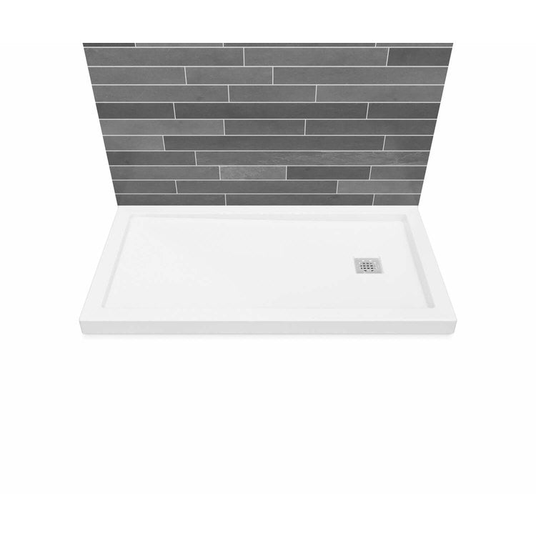 Shower Base B3 Wall Mounted White 60 x 36 Inch Acrylic Square Left Drain - Image 1
