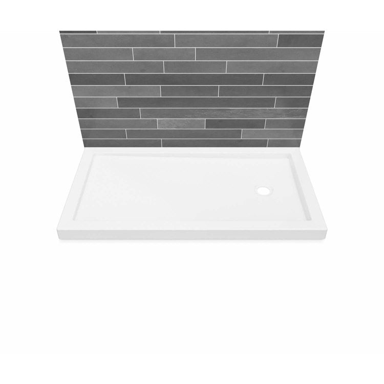 Shower Base B3 Wall Mounted White 60 x 36 Inch Acrylic Round Right Drain - Image 1
