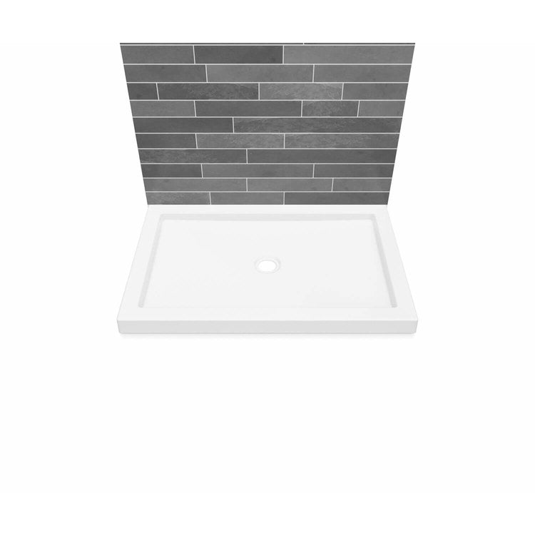 Shower Base B3 Wall Mounted White 48 x 36 Inch Acrylic Round Center Drain - Image 1