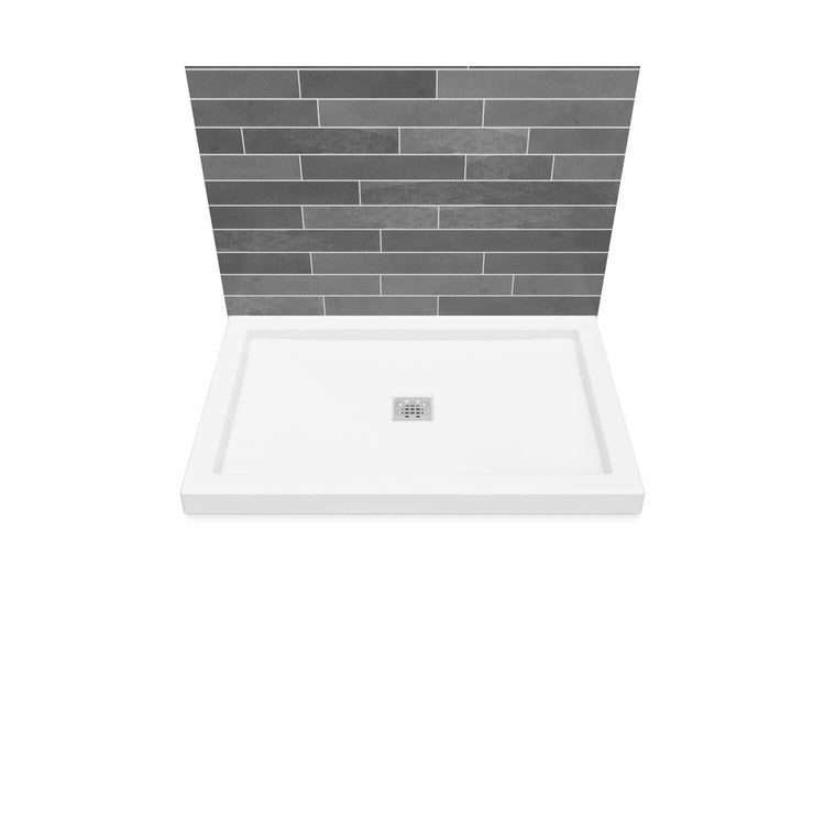 Shower Base B3 Wall Mounted White 48 x 36 Inch Acrylic Square Center Drain - Image 1