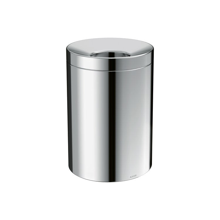 Waste Basket Universal Circular with Lid and Removable Insert 7-1/8 x 10-1/2 Inch Chrome Metal - Image 1