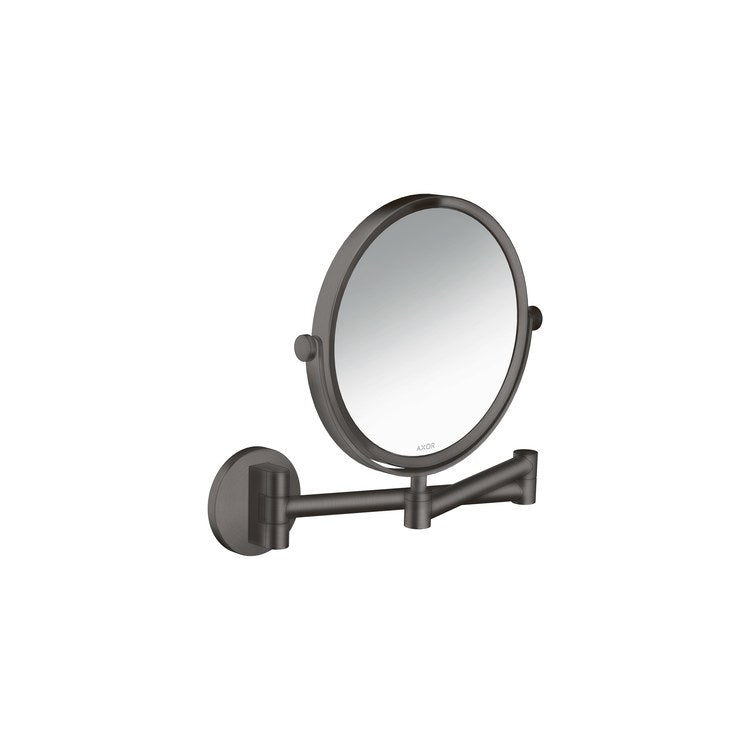 Shaving Mirror Universal Circular 7-5/8 Inch Brushed Black Chrome Pull-Out Swivel Round Glass/Metal - Image 1