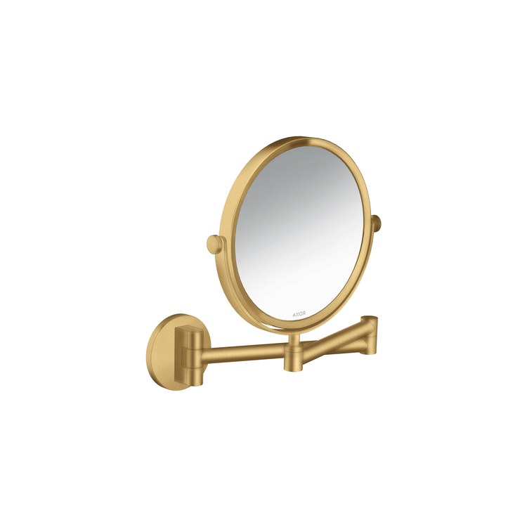 Shaving Mirror Universal Circular 7-5/8 Inch Brushed Gold Optic Pull-Out Swivel Round Glass/Metal - Image 1