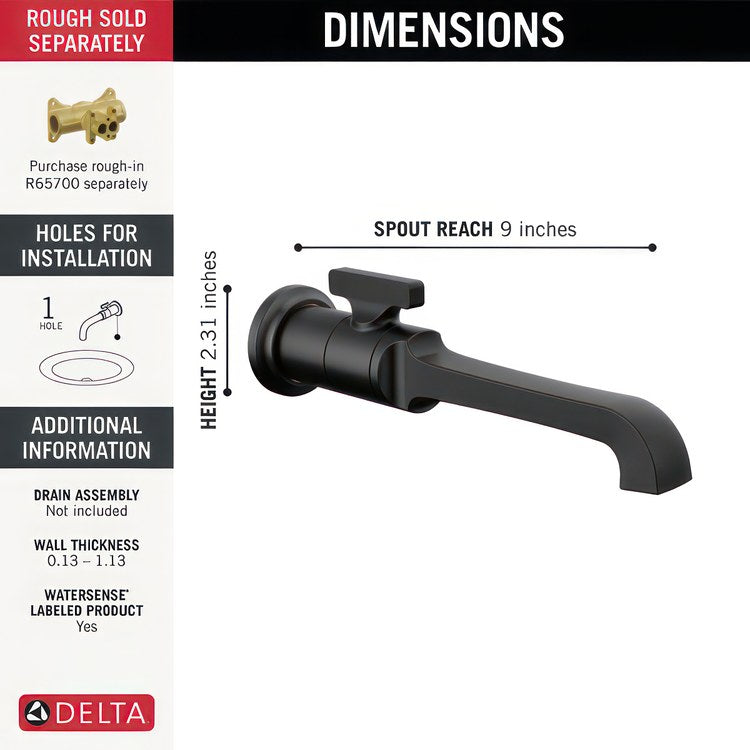 Tetra Single Handle Wall-Mount Bathroom Faucet - Image 2