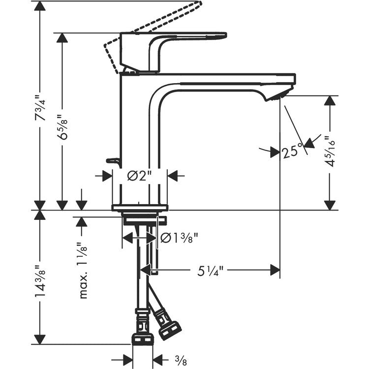 Lavatory Faucet Rebris E 1 Lever Chrome 1.2 Gallons per Minute Fixed Spout Pop-Up Drain 1 Hole Brass 4-5/16 Inch - Image 3