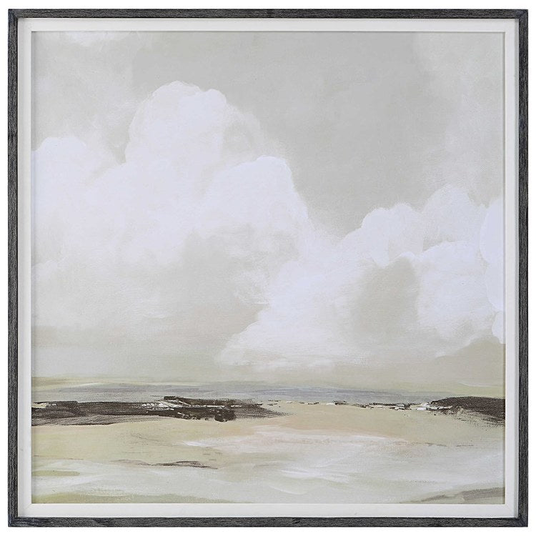 Wall Art Framed Print Soft Clouds 42 x 42 Inch Dark Espresso Frame Wood/Linen - Image 2