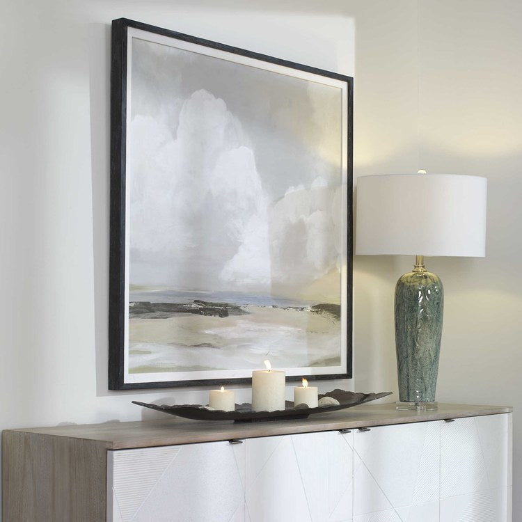 Wall Art Framed Print Soft Clouds 42 x 42 Inch Dark Espresso Frame Wood/Linen - Image 3