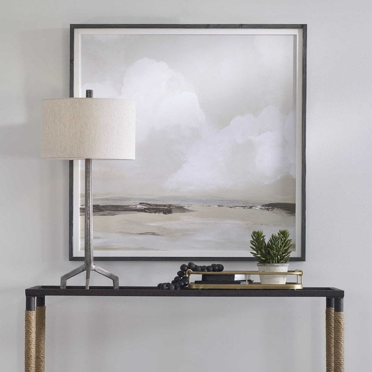 Wall Art Framed Print Soft Clouds 42 x 42 Inch Dark Espresso Frame Wood/Linen - Image 1