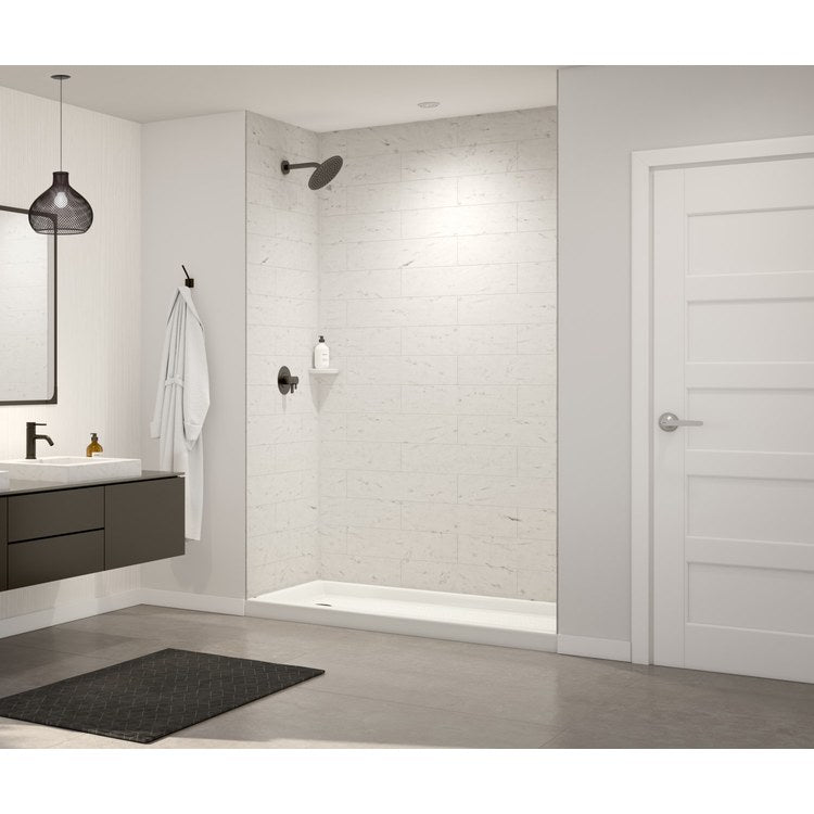 Shower Wall Kit 3 Piece Modern Subway Tile 32 x 62 x 84 Inch Carrara Swanstone - Image 1