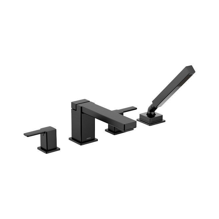 Roman Tub Filler 90 Degree with Handshower 10 Inch Spread 2 Lever WaterSense ADA Matte Black - Image 1
