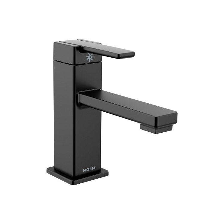Lavatory Faucet 90 Degree 1 Lever ADA WaterSense Matte Black 1.2 Gallons per Minute Low Arc Square Pop-Up Assembly 1 Hole