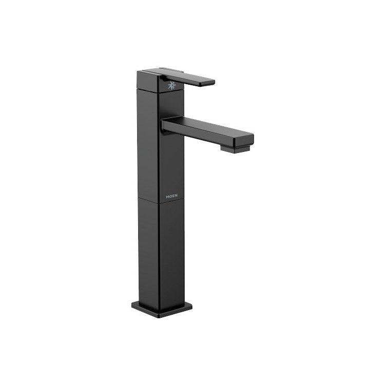 Lavatory Faucet 90 Degree Vessel 1 Lever ADA WaterSense Matte Black 1.2 Gallons per Minute Deck Fixed Less Drain 1/3 Hole