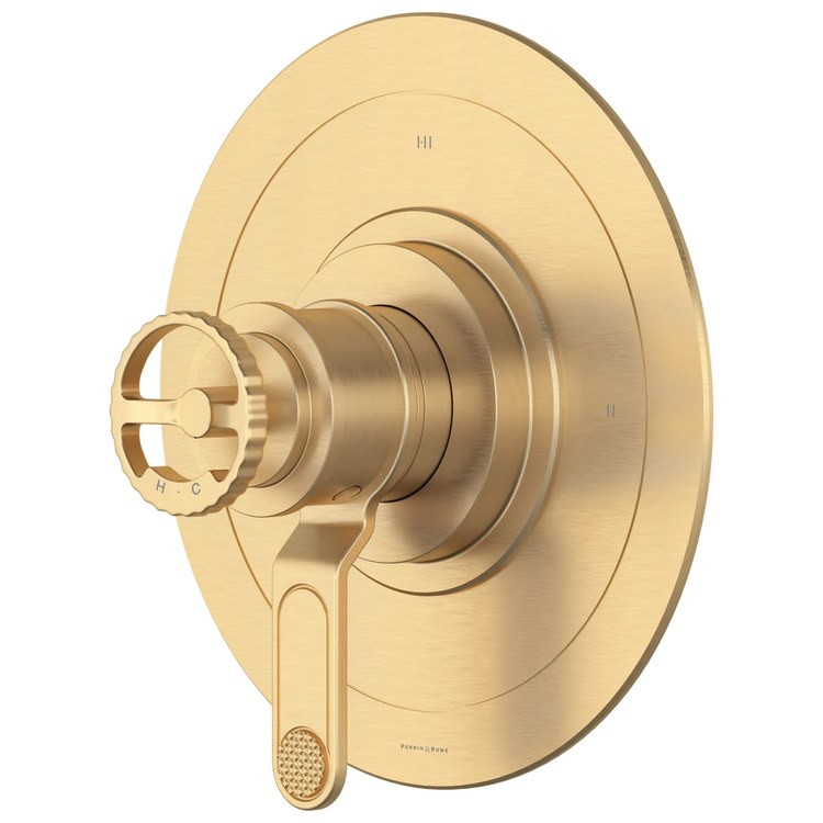 Thermostatic and Pressure Balance Valve Trim Armstrong 3 Function 1 Wheel Satin English Gold 1/2 Inch Includes Trim Mounting Hardware and Cartridge 3-3/4 Inch - Image 1