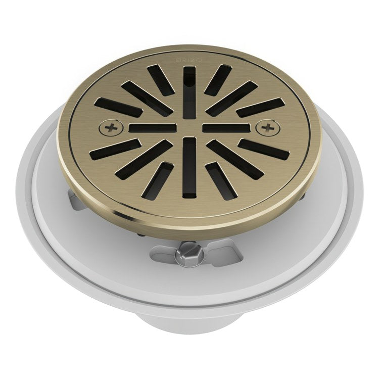 Shower Drain Tile-In Round 4 Inch Brilliance Luxe Gold PVC/Brass - Image 1