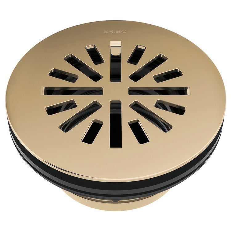 Shower Drain Prefab Round 4 Inch Brilliance Polished Gold Brass