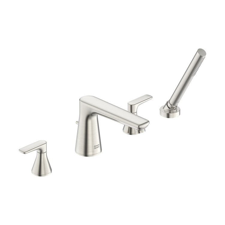 Roman Tub Filler Aspirations Mini-Widespread Deck Mount 2 Lever ADA Fixed Spout Brushed Nickel - Image 1