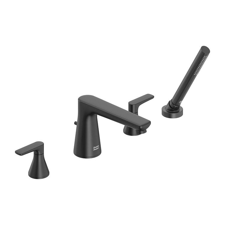 Roman Tub Filler Aspirations Mini-Widespread Deck Mount 2 Lever ADA Fixed Spout Matte Black - Image 1