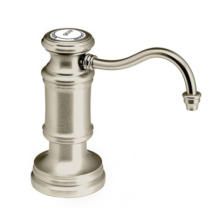 Soap Dispenser Satin Nickel Deck Mount Brass Traditional Hook Spout 12 Ounce 4 Inch - Image 1