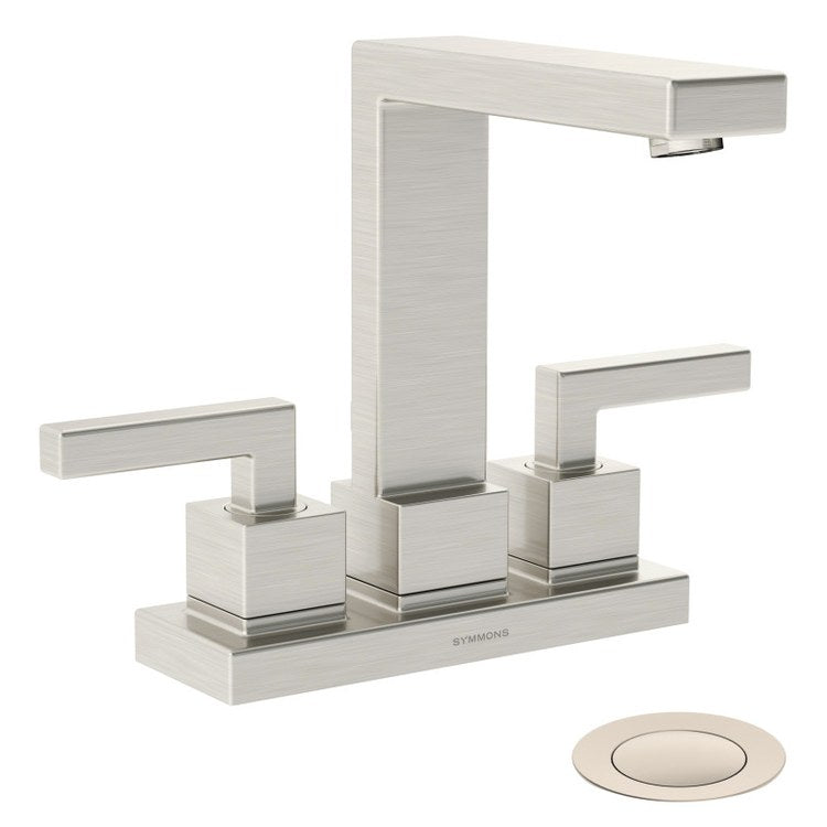 Lavatory Faucet Duro Centerset 4 Inch Spread 2 Lever ADA Satin Nickel 1.0 Gallons per Minute Push-Pop 2 Hole