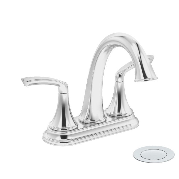 Lavatory Faucet Elm Centerset 4 Inch Spread 2 Lever ADA Polished Chrome 1.0 Gallons per Minute Push Pop-Up 3 Hole