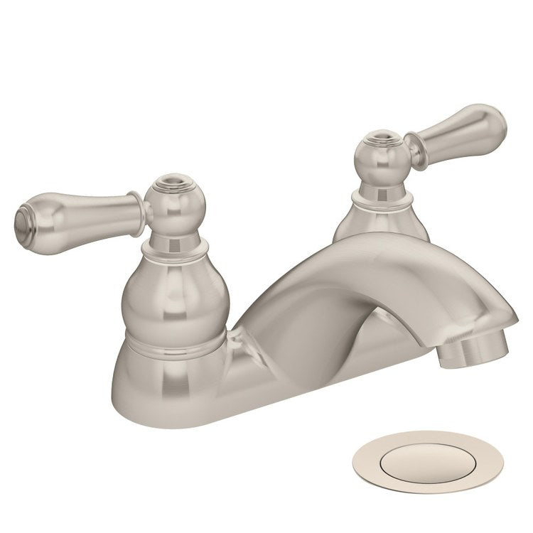 Lavatory Faucet Allure Centerset 4 Inch Spread 2 Lever ADA WaterSense Satin Nickel 1.0 Gallons per Minute Deck 3 Hole