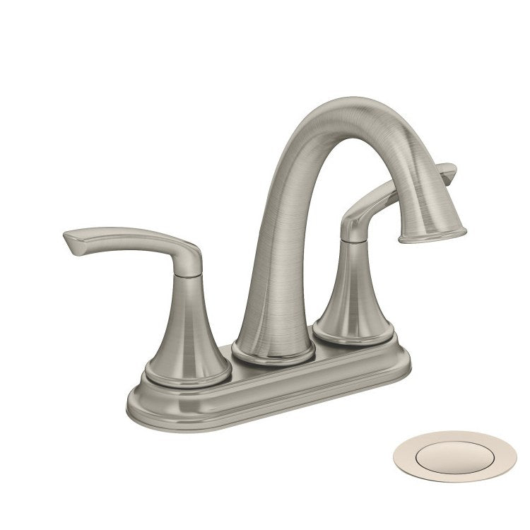 Lavatory Faucet Elm Centerset 4 Inch Spread 2 Lever ADA Satin Nickel 1.0 Gallons per Minute Push Pop-Up 3 Hole - Image 1