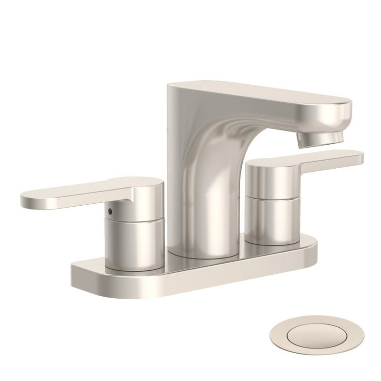 Lavatory Faucet Identity Centerset 4 Inch Spread 2 Lever ADA Satin Nickel 1.0 Gallons per Minute Deck Push Pop-Up 3 Hole
