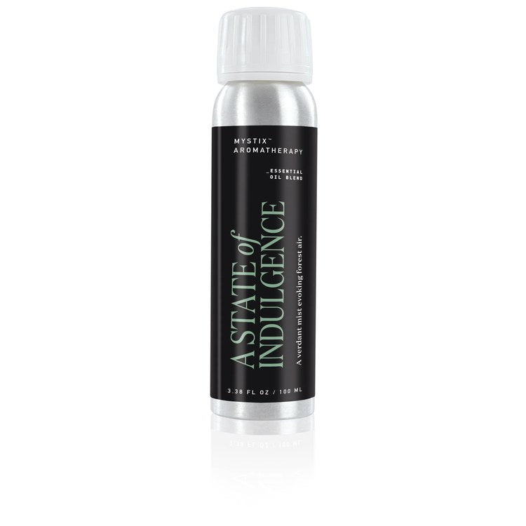 Steamhead Oil Mystix Aromatherapy A State of Indulgence Essential Blend 100 Milliliter Blend Contains Spruce Needle Fir Needle Pine Needle Cedarwood Frankincense Ylang Ylang 5-1/4 Inch 1-3/8 Inch - Image 1