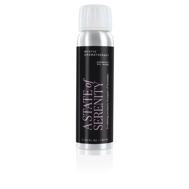 Steamhead Oil Mystix Aromatherapy A State of Serenity Essential Blend 100 Milliliter Blend Contains Lavandin Sweet Orange Geranium Cedarwood Marjoram Lavender Frankincense 5-1/4 Inch 1-3/8 Inch - Image 1