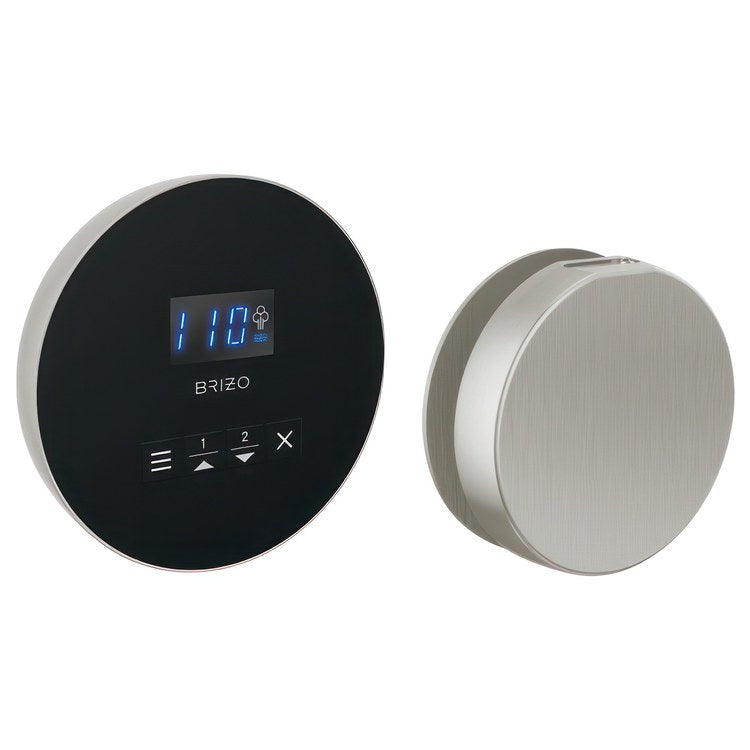 Steam Kit Mystix Lumicoat Brushed Nickel Elemental with Round Steam Control & Round Steam Head 2 User Presets Selectable RapidMist Patented Dual Sensor Technology - Image 1