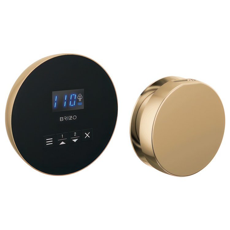 Steam Kit Mystix Lumicoat Polished Gold Elemental with Round Steam Control & Round Steam Head 2 User Presets Selectable RapidMist Patented Dual Sensor Technology - Image 1