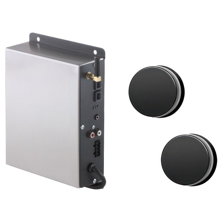 Shower Speaker Mystix Audio System 70 Watt Includes Audio Module with Power Supply 35FT Control Cable 2 Invisible Speakers & 25FT Lengths Or 2 Pair Speaker Wire 2 Audio Inputs for 3.5 MM Jack & RCA Jacks - Image 1