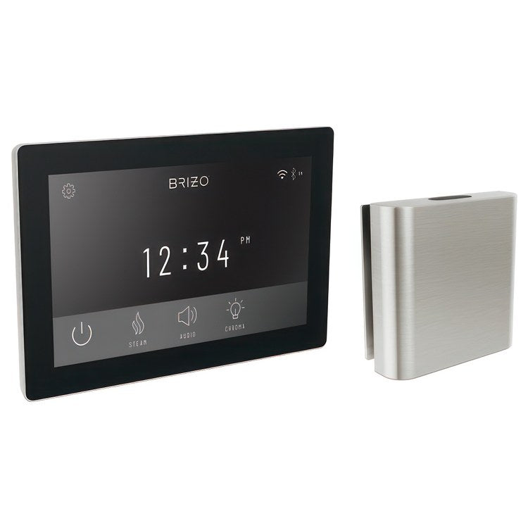 Steam Kit Mystix Lumicoat Brushed Nickel Transcendent with Digital Interface & Square Steam Head 12 User Presets Built-In WIFI & Bluetooth Capabilities AromaTherapy AudioTherapy & ChromaTherapy Options Patented Dual Sensor Technology - Image 1