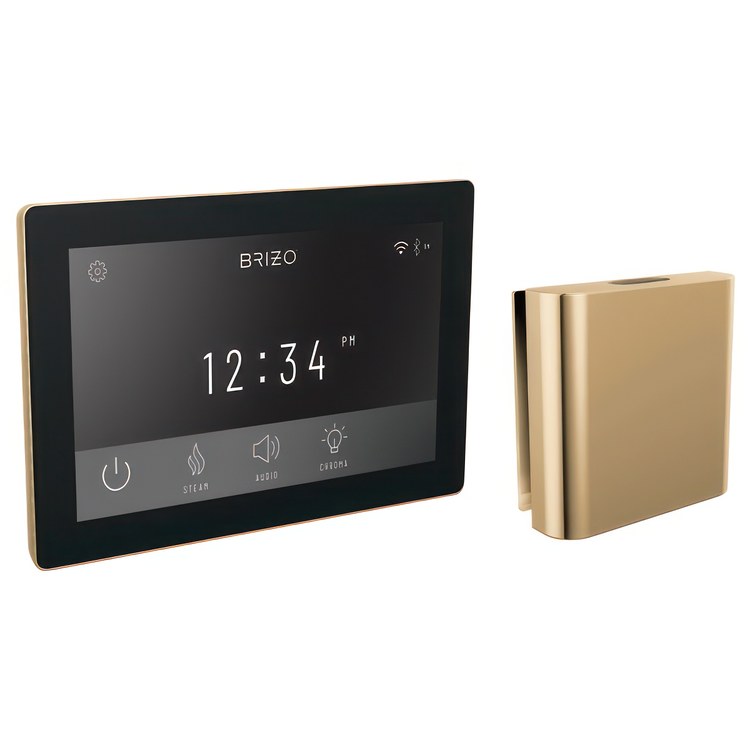 Steam Kit Mystix Lumicoat Polished Gold Transcendent with Digital Interface & Square Steam Head 12 User Presets Built-In WIFI & Bluetooth Capabilities AromaTherapy AudioTherapy & ChromaTherapy Options Patented Dual Sensor Technology - Image 1