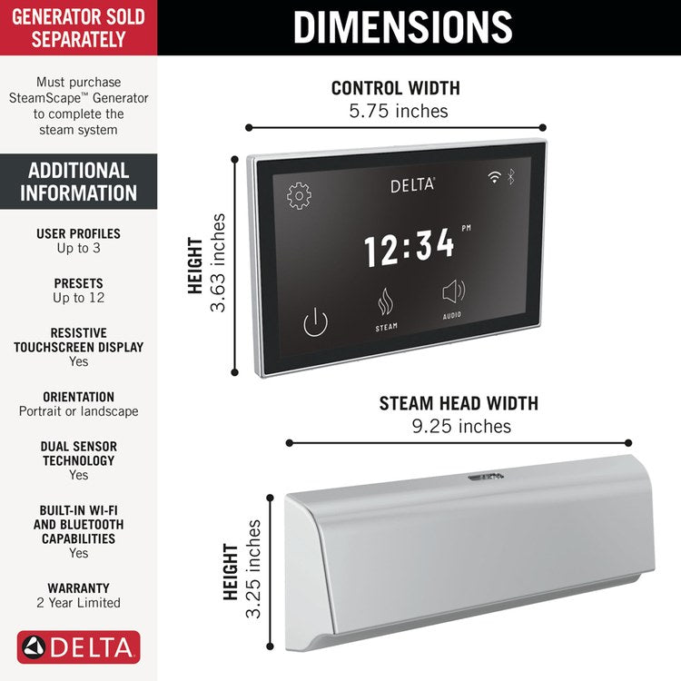 Shower Kit Unilateral Digital Steam Package Lumicoat Chrome - Image 2