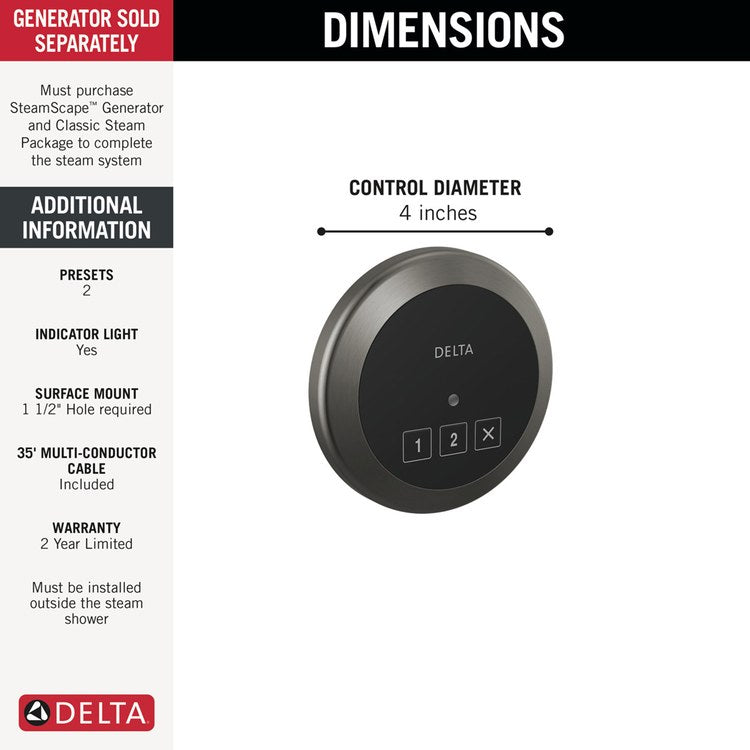Steam Control Exterior Round Lumicoat Black Stainless - Image 2