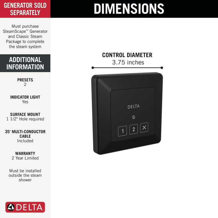 Steam Control Exterior Square Matte Black - Image 2