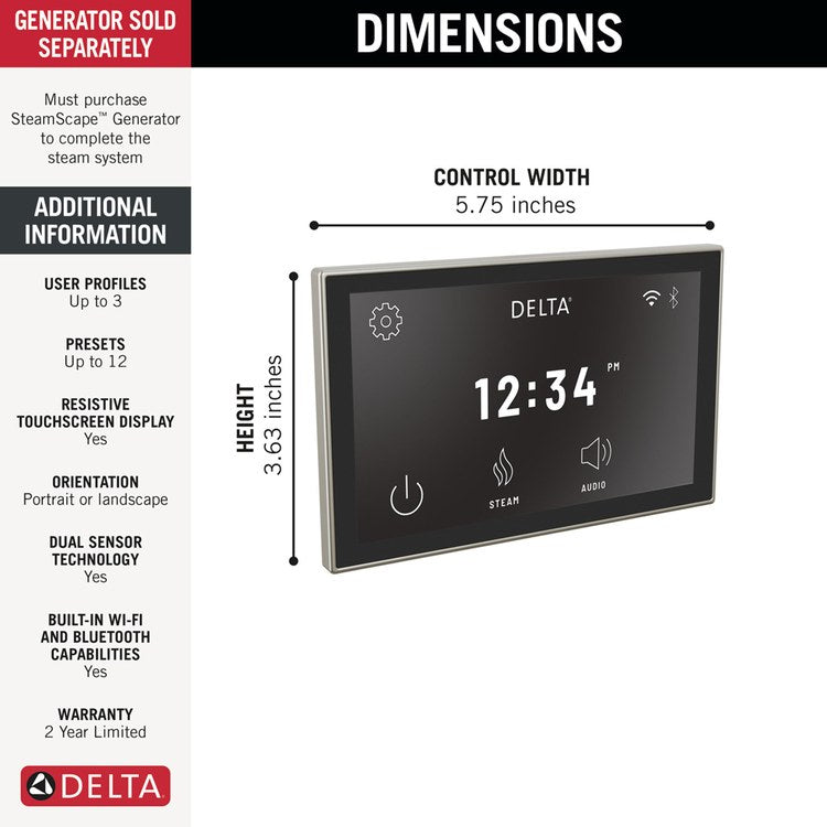 Display Interface Steamscape Lumicoat Stainless Temperature Range 50 DEG F to 125 DEG F for Steam Room 3-5/8 Inch - Image 3