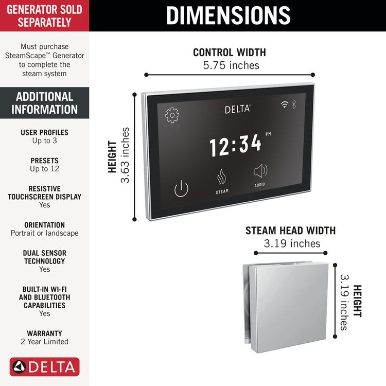 Shower Kit Square Digital Steam Package Lumicoat Chrome - Image 2