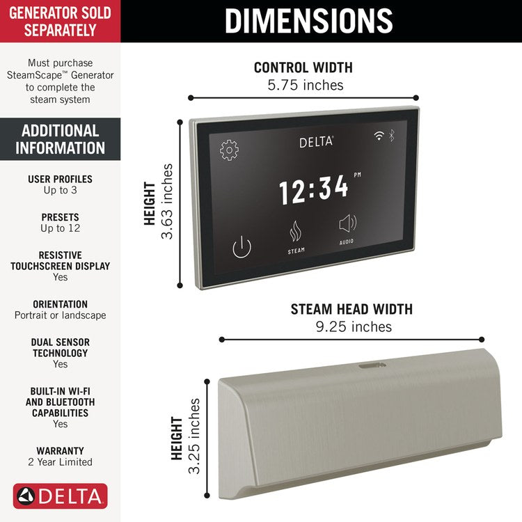 Shower Kit Unilateral Digital Steam Package Lumicoat Stainless - Image 2