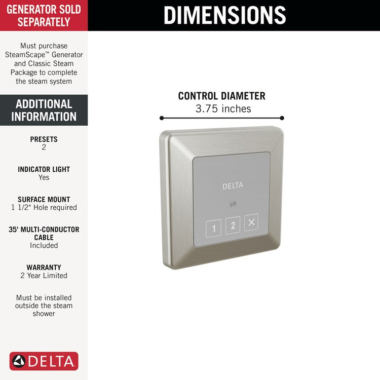 Steam Control Exterior Square Lumicoat Stainless - Image 2