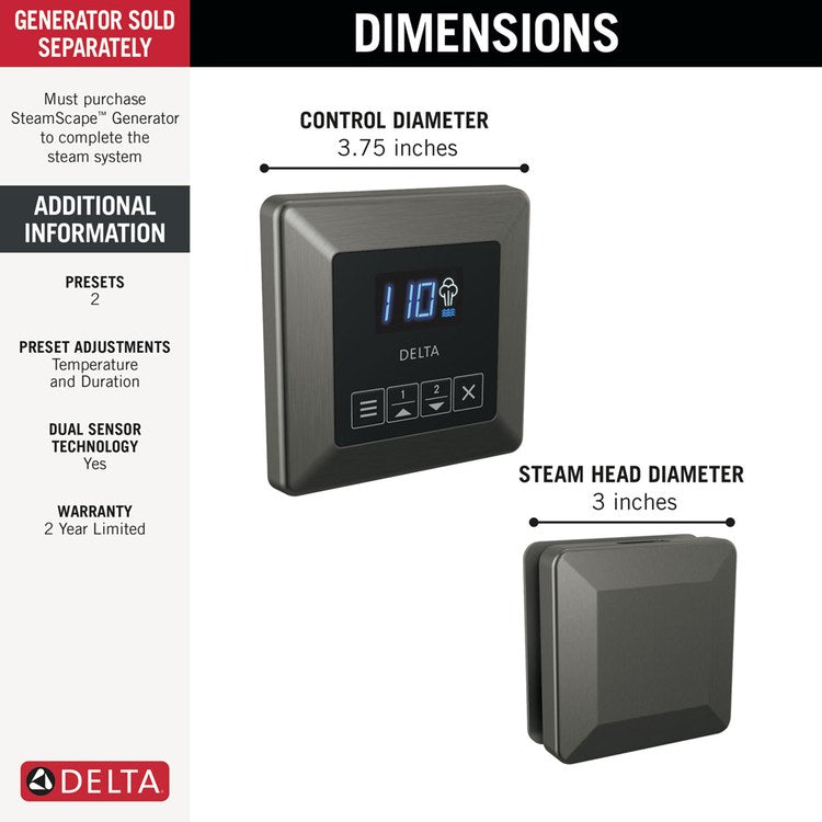Shower Kit Square Steam Package Lumicoat Black Stainless - Image 2