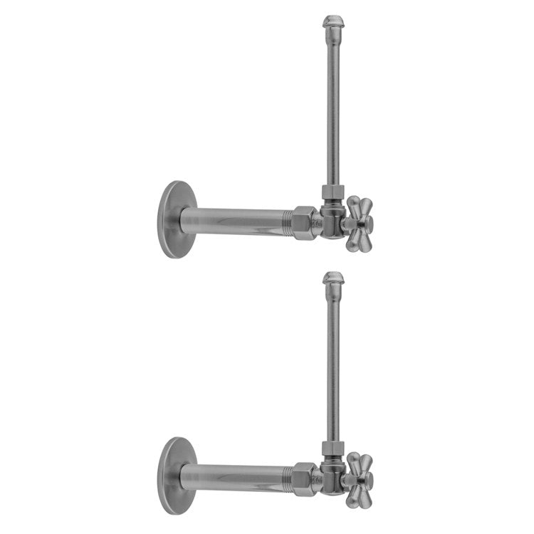 Faucet Supply Kit Quarter Turn Angle Pattern 20 Inch Brass Satin Brass Cross Includes 3/8 Inch IPS x 3/8 Inch O.D. Supply Valve with Cross Handle/20 Inch Supply Tubes/Escutcheons - Image 1