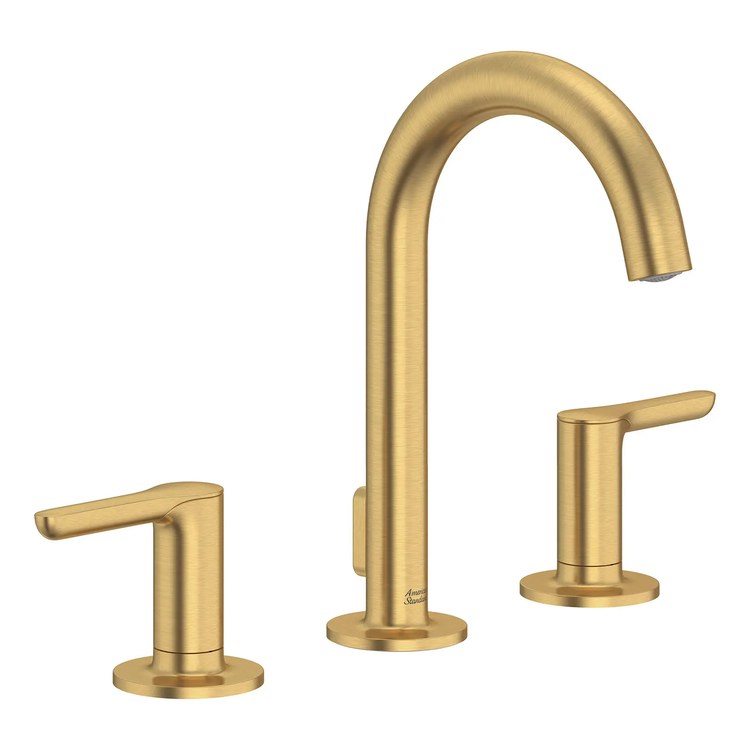 Lavatory Faucet Studio S Widespread 8 Inch Spread 2 Lever ADA CALGreen/CEC/WaterSense Brushed Cool Sunrise 1.5 Gallons per Minute Deck High Arc Metal Pop-Up 3 Hole - Image 1