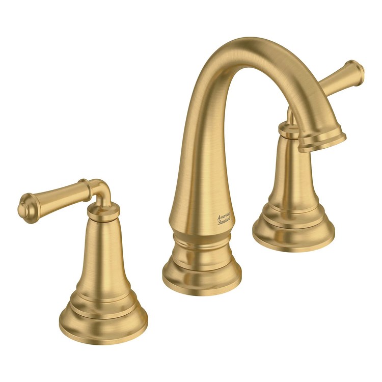 Lavatory Faucet Delancey Widespread 8 Inch Spread 2 Lever ADA CALGreen/CEC/WaterSense Brushed Cool Sunrise 1.5 Gallons per Minute Deck High Arc Metal Pop-Up 3 Hole - Image 1